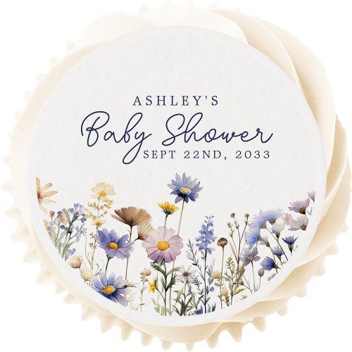Baby Shower Treats 6 Blue Wildflower Boho Watercolor Baby Shower Edible Frosting Rounds