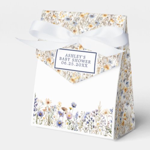 Blue Wildflower Boho Watercolor Baby Shower Favor Boxes