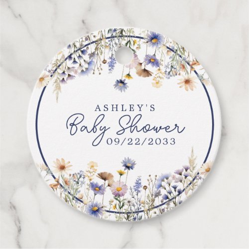 Blue Wildflower Boho Watercolor Baby Shower Favor Tags