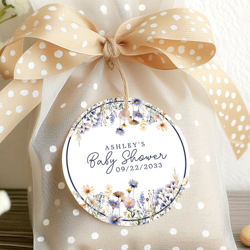 Blue Wildflower Boho Watercolor Baby Shower Favor Tags