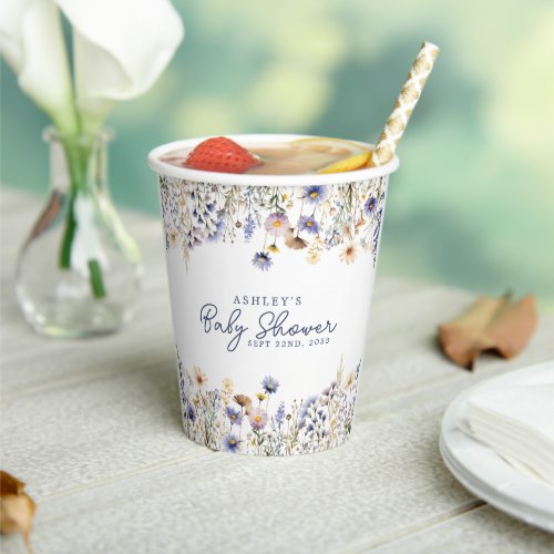 Baby Shower Tableware 14 Blue Wildflower Boho Watercolor Baby Shower Paper Cups