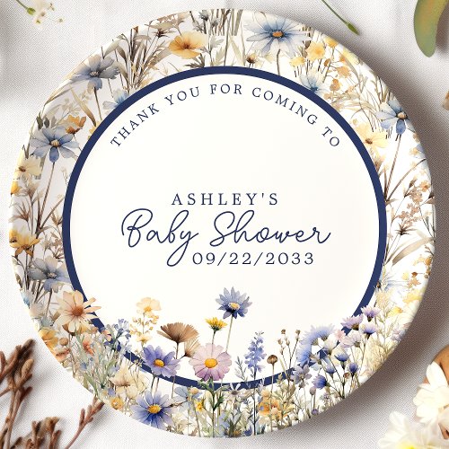 Blue Wildflower Boho Watercolor Baby Shower Paper Plates