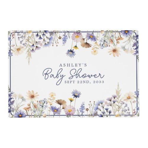 Blue Wildflower Boho Watercolor Baby Shower Placemat