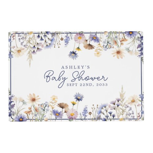 Baby Shower Essentials 12 Blue Wildflower Boho Watercolor Baby Shower Placemat