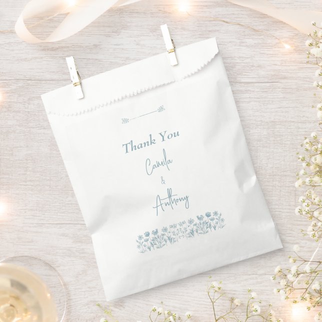 Blue Wildflower Boho Wedding  Favor Bag (Clipped)
