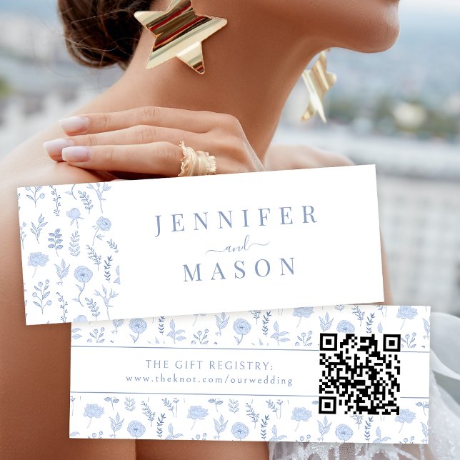 Blue wildflower boho wedding QR registry card (Creator Uploaded)