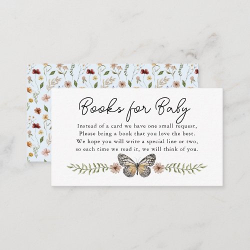 Blue Wildflower Book Request for Baby Shower Enclo Enclosure Card