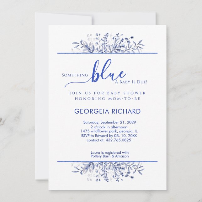 Blue Wildflower Border Something Blue Baby Shower Invitation (Front)