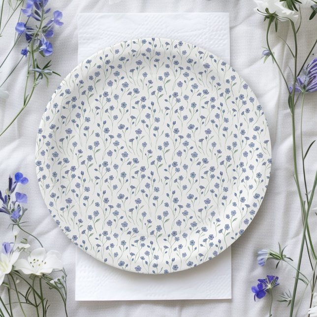 Blue Wildflower Botanical Garden Bridal Shower  Paper Plates (Creator Uploaded)