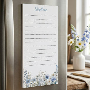 Blue Wildflower Botanical Meadow Magnetic Notepad
