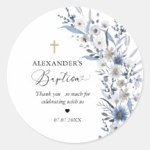 Blue Wildflower Boy Baptism Favor Sticker