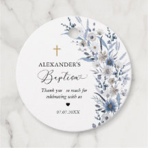 Blue Wildflower Boy Baptism Favor Tags