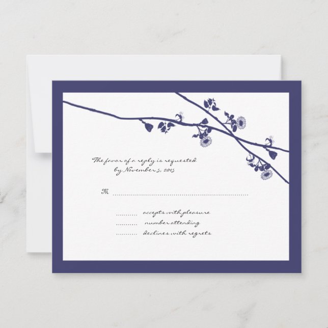 Blue Wildflower Branches Wedding RSVP Card (Front)