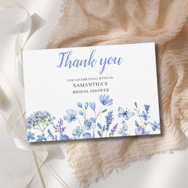 Blue Wildflower Bridal Shower Flat Thank You Card (Creator Uploaded)