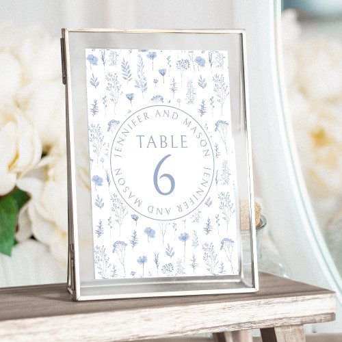 Blue wildflower bride groom wedding table numbers