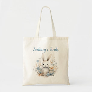 Blue Wildflower Bunny Rabbit Personalized Tote Bag