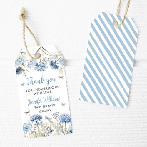 Blue wildflower butterfly baby boy shower Gift Tag