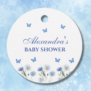 Blue Wildflower Butterfly Baby Shower Thank You  Favor Tags