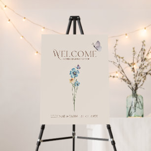 Blue Wildflower Butterfly Floral Wedding Welcome Foam Board