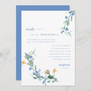 Blue Wildflower Colorful Wedding   Invitation