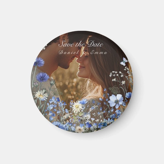 Blue Wildflower Cornflower Photo Save The Date Magnet (Front)