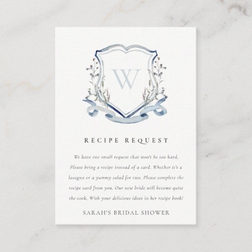 Blue Wildflower Crest Recipe Request Bridal Shower Enclosure Card