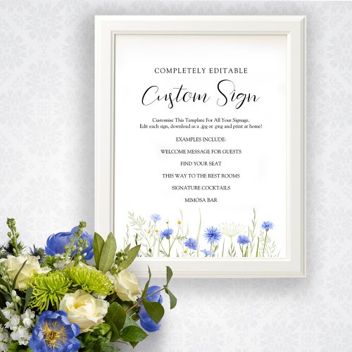 Blue Wildflower Custom All Wedding Signs Template