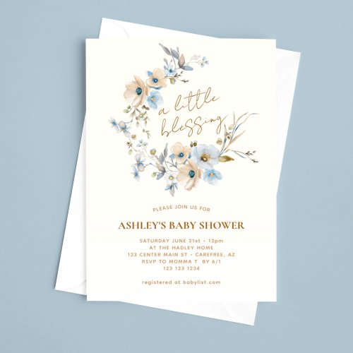 Blue Wildflower Elegant Baby Shower Invitation