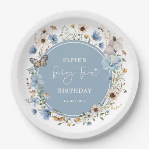 Blue Wildflower Fairy Princess Birthday Tea Party Paper Plates