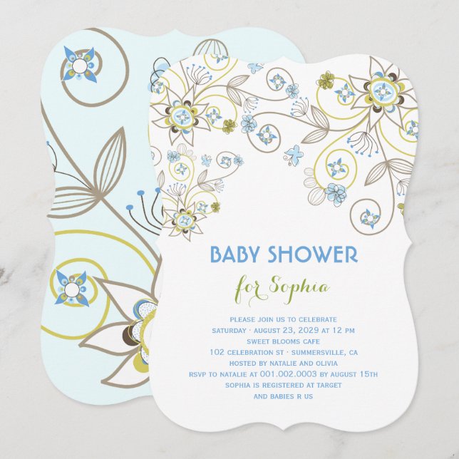 Blue Wildflower Floral Baby Boy Shower Invitation (Front/Back)