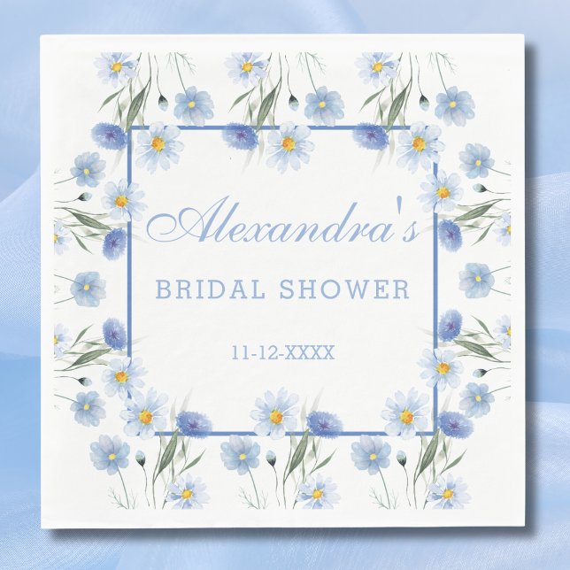 Blue Wildflower Floral Boho Bridal Shower  Napkins (Creator Uploaded)