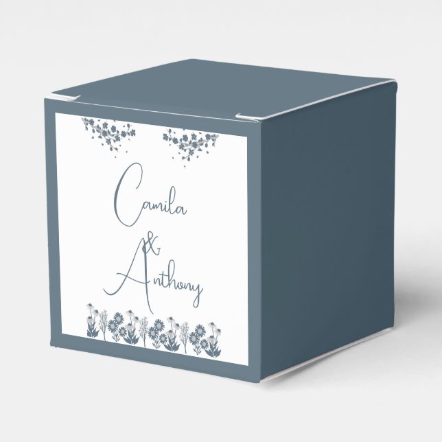 Blue Wildflower Floral Boho Wedding Favor Boxes (Front Side)