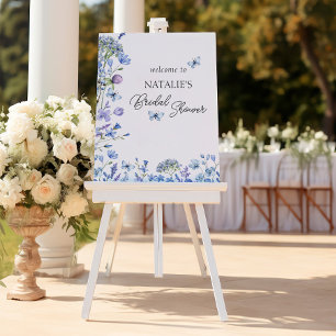 Blue Wildflower Floral Bridal Shower Welcome Foam Board