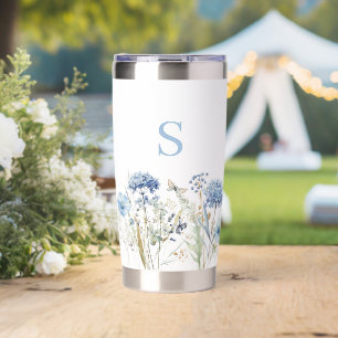 Blue Wildflower Floral Butterfly Monogram  Insulated Tumbler