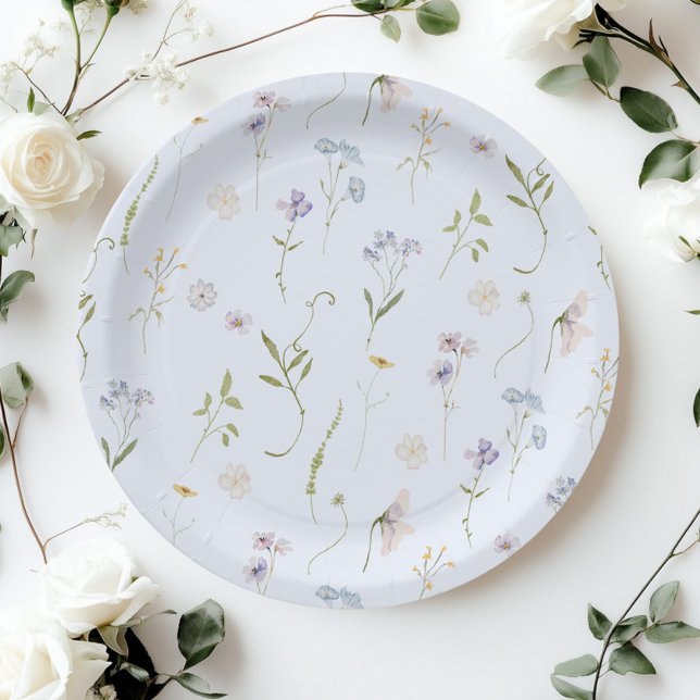 Blue Wildflower Floral elegant Baby Boy shower Paper Plates (Creator Uploaded)