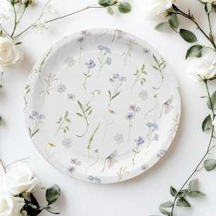 Blue Wildflower Floral elegant Baby Boy shower Paper Plates
