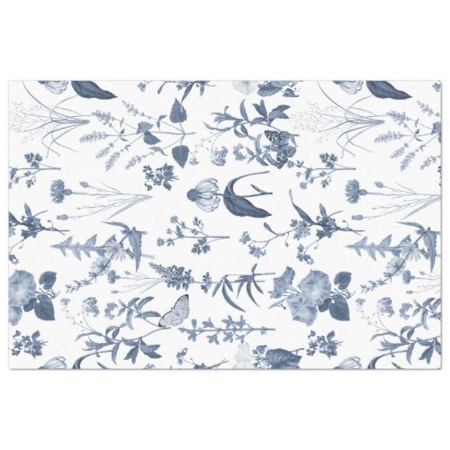 Blue Wildflower Floral Meadow Vertical Decoupage Tissue Paper