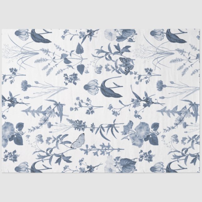Blue Wildflower Floral Meadow Vertical Decoupage Tissue Paper (Front)