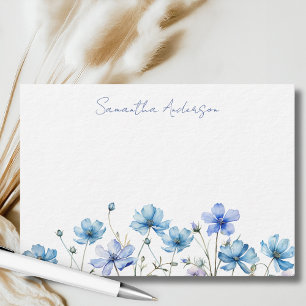 Blue Wildflower Floral Personalized Flat Note Card