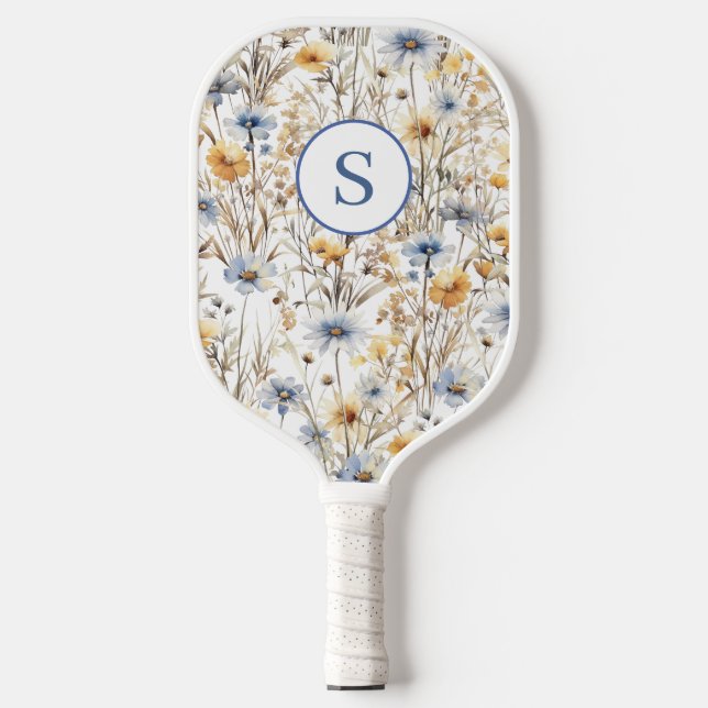 Blue Wildflower Floral Personalized  Pickleball Paddle (Front)