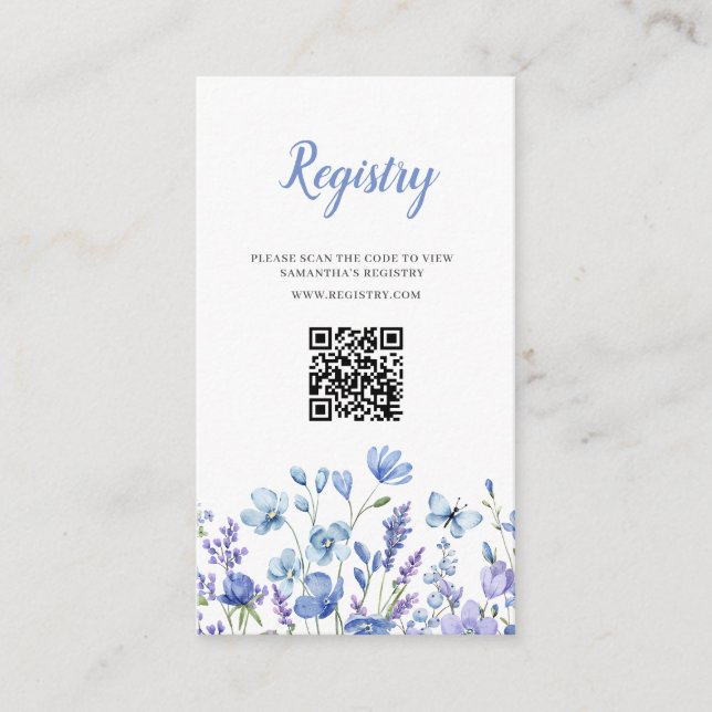 Blue Wildflower Floral Registry Bridal Shower Enclosure Card (Front)
