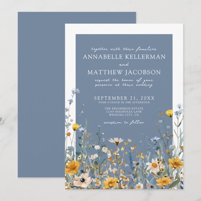 Blue Wildflower Floral Wedding Invitation (Front/Back)