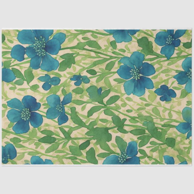 Blue wildflower flowers vintage ephemera pattern tissue paper (Front)