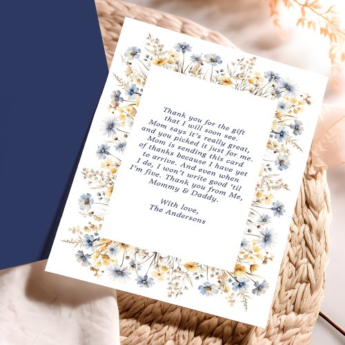 Blue Wildflower Frame Baby Shower Thank You Card