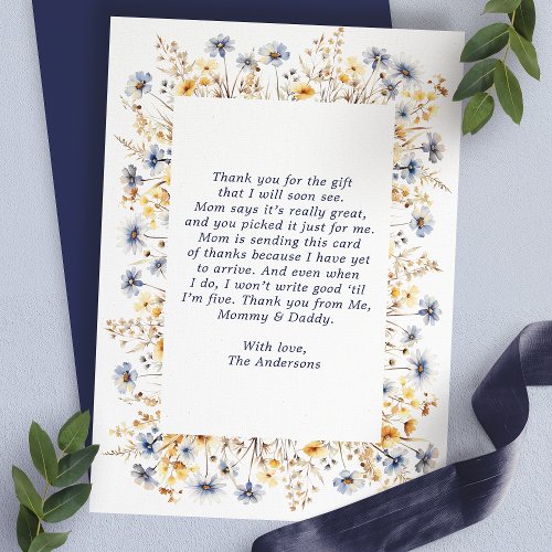 Blue Wildflower Frame Baby Shower Thank You Card