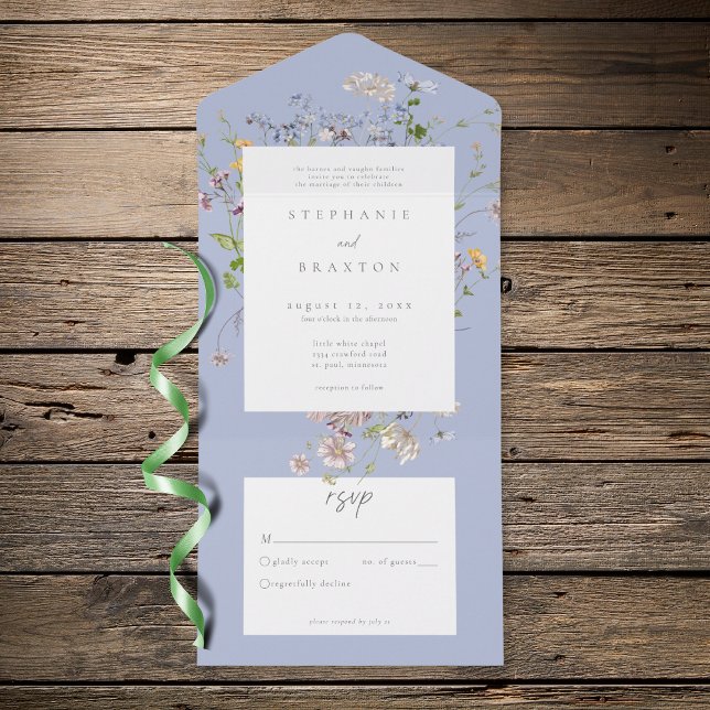 Blue Wildflower Garden Elegant Wedding All In One Invitation (Blue Wildflower Garden Elegant Wedding All In One Invitation)