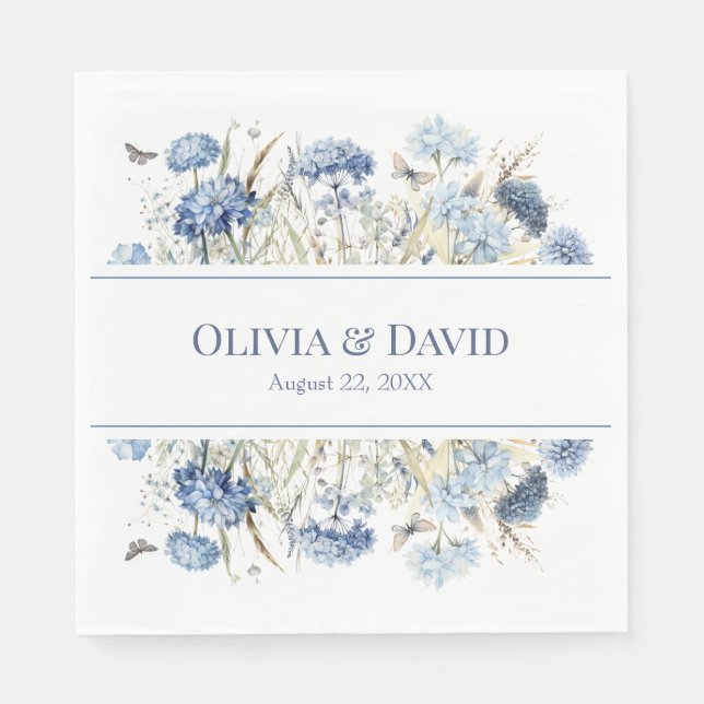 Blue Wildflower Garden Floral Wedding Napkin (Front)