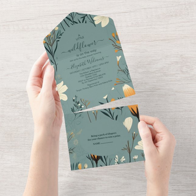 Blue Wildflower Garden Girl Baby Shower  All In One Invitation (Tearaway)