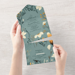 Blue Wildflower Garden Girl Baby Shower All In One Invitation