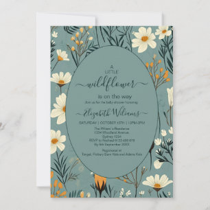 Blue Wildflower Garden Girl Baby Shower Invitation